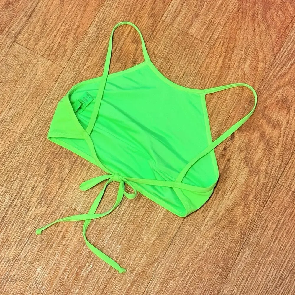 NWOT SKIMS Signature Swim High Neck Bikini Top in Neon Green Size XS